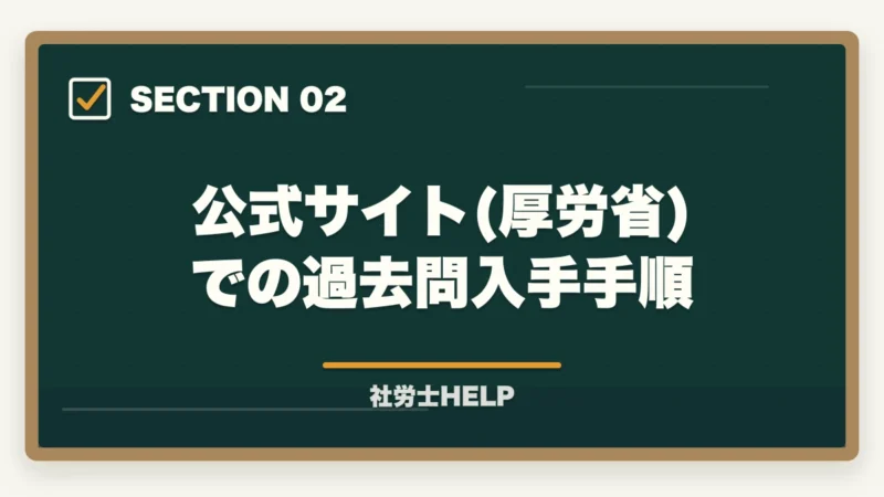 公式サイト(厚労省)での過去問入手手順｜社労士試験の過去問を無料でダウンロード・活用する方法【公式・無料サイト徹底解説】の図解