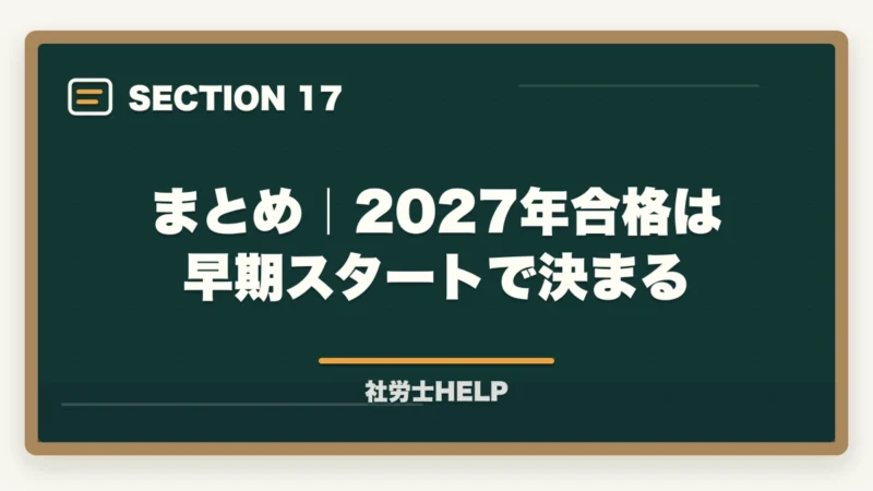 まとめ｜2027年合格は早期スタートで決まる｜社労士試験2027年のスケジュール・日程予測と学習開始タイミングの目安の図解