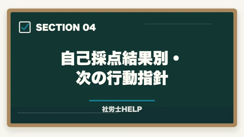 自己採点結果別・次の行動指針｜社労士試験の解答速報・自己採点・合格ライン予想【試験後すぐ確認すべきこと】の図解