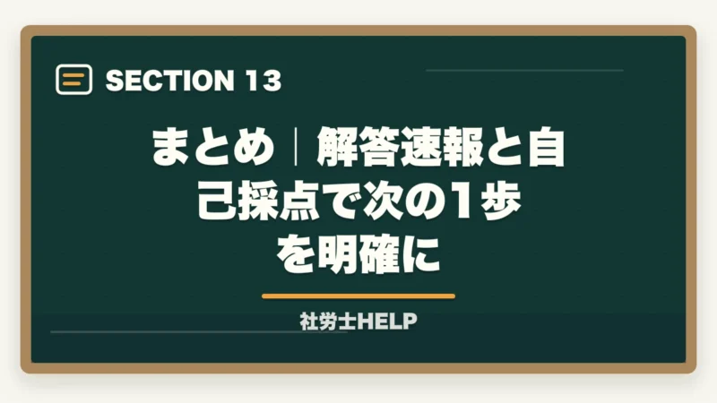 まとめ｜解答速報と自己採点で次の1歩を明確に｜社労士試験の解答速報・自己採点・合格ライン予想【試験後すぐ確認すべきこと】の図解