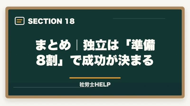 まとめ｜独立は「準備8割」で成功が決まる｜社労士として独立開業するための手順・費用・年収の目安を徹底解説の図解