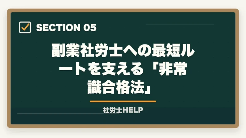 副業社労士への最短ルートを支える「非常識合格法」｜社労士資格を副業に活かす5つの方法｜会社員・主婦でも月5〜30万円稼ぐ手順【2026年】の図解