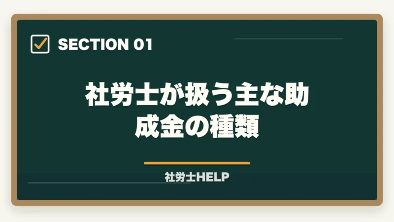 社労士が扱う主な助成金の種類|社労士の助成金申請代行とは?主な助成金の種類と報酬相場【2026年版】の図解