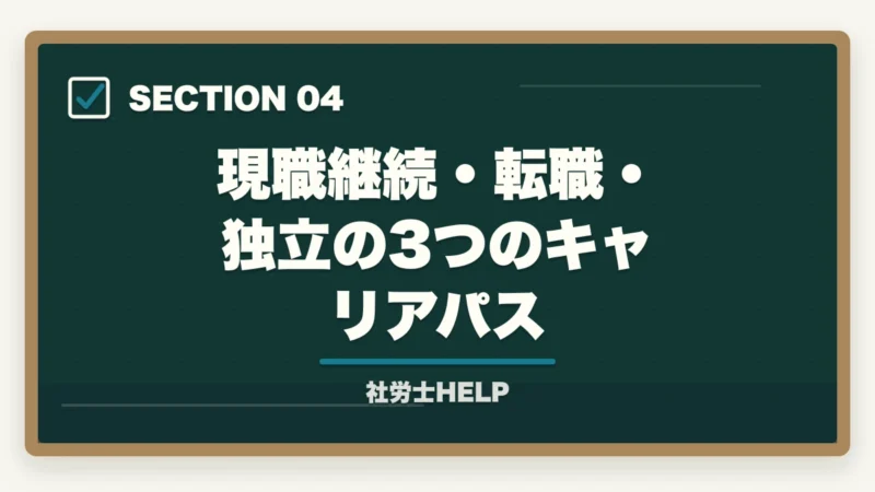 現職継続・転職・独立の3つのキャリアパス|公務員が社労士資格を取るメリット【転職・副業・キャリアアップに活かす方法】の図解