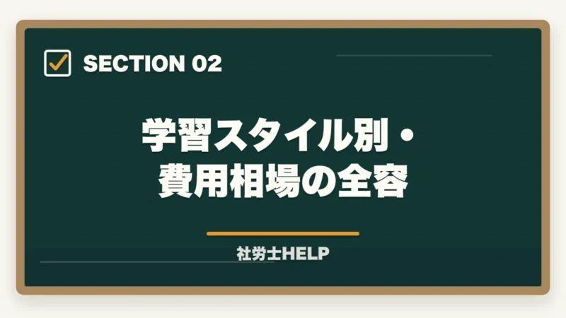 学習スタイル別・費用相場の全容｜社労士試験の受験料・費用はいくら？テキスト代から講座費用まで総まとめの図解