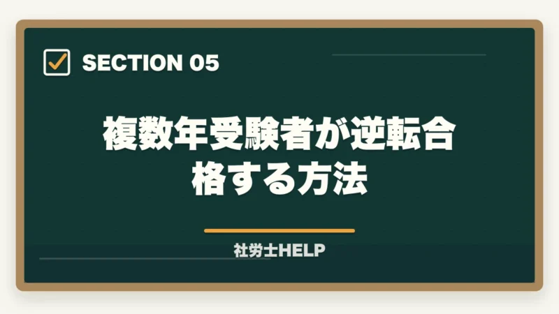 複数年受験者が逆転合格する方法｜社労士は何回目で合格できる？平均受験回数・合格までの年数を解説の図解