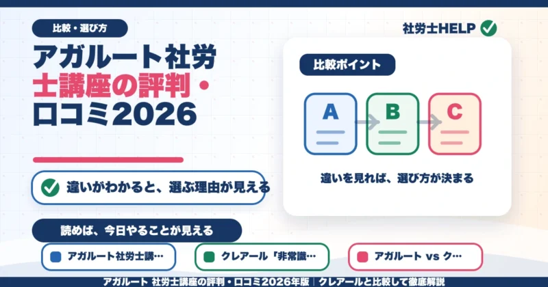 アガルート 社労士講座の評判・口コミ2026年版｜クレアールと比較して徹底解説のアイキャッチ画像