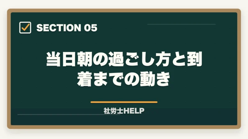 当日朝の過ごし方と到着までの動き|社労士試験前日の過ごし方|やるべきこと・やってはいけないこと完全ガイドの図解