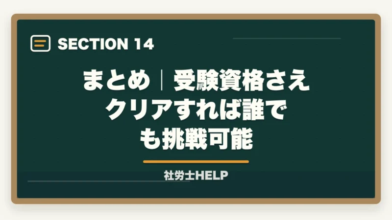 まとめ｜受験資格さえクリアすれば誰でも挑戦可能｜社労士試験の受験資格・年齢制限・条件をわかりやすく解説の図解