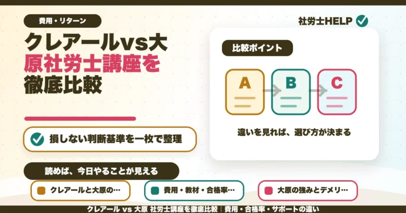 クレアール vs 大原 社労士講座を徹底比較｜費用・合格率・サポートの違いのアイキャッチ画像