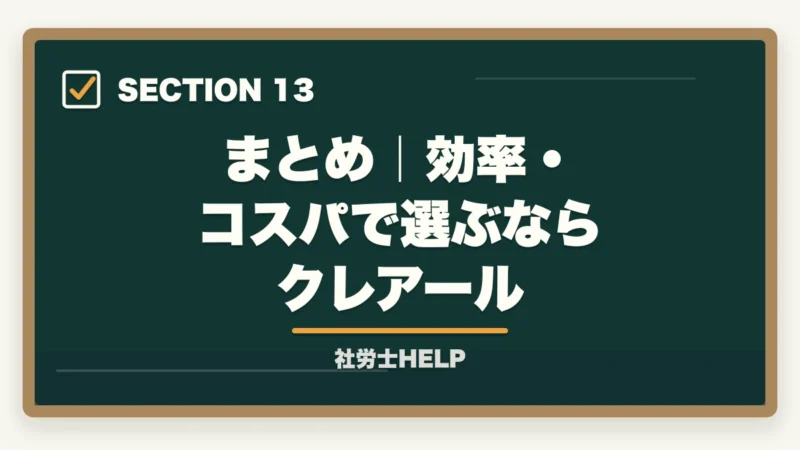 まとめ｜効率・コスパで選ぶならクレアール｜クレアール vs 大原 社労士講座を徹底比較｜費用・合格率・サポートの違いの図解