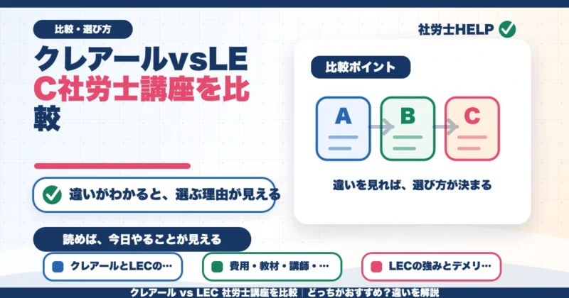 クレアール vs LEC 社労士講座を比較｜どっちがおすすめ？違いを解説のアイキャッチ画像