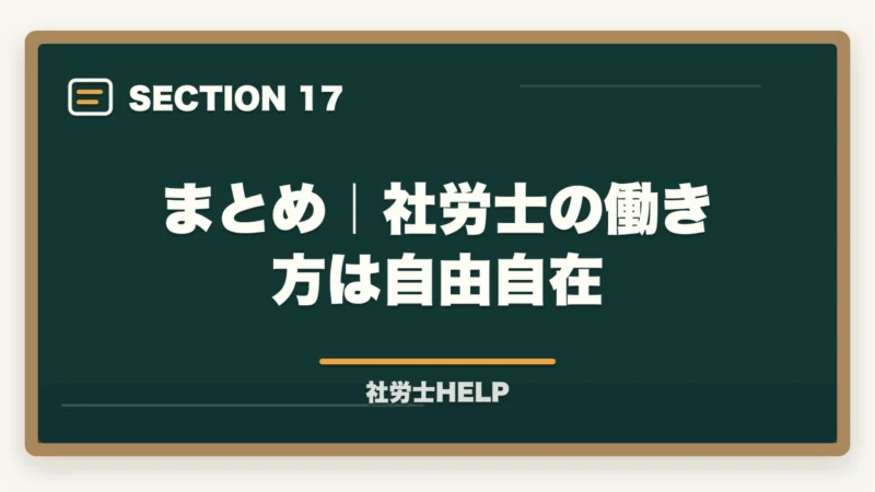 まとめ｜社労士の働き方は自由自在｜社労士の1日のスケジュール・仕事の流れ｜開業と勤務のリアルを解説の図解