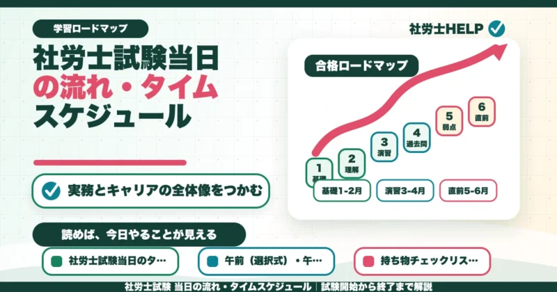 社労士試験 当日の流れ・タイムスケジュール｜試験開始から終了まで解説のアイキャッチ画像