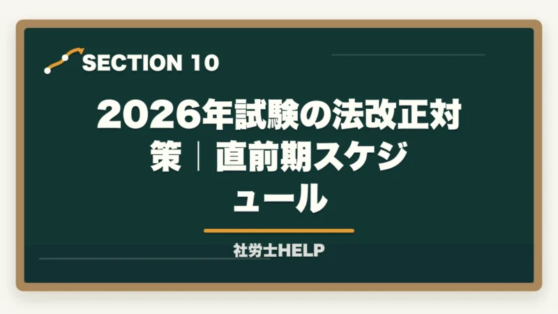 2026年試験の法改正対策｜直前期スケジュール｜社労士試験2026「労働法規・白書・一般常識」対策｜出題傾向と攻略法の図解
