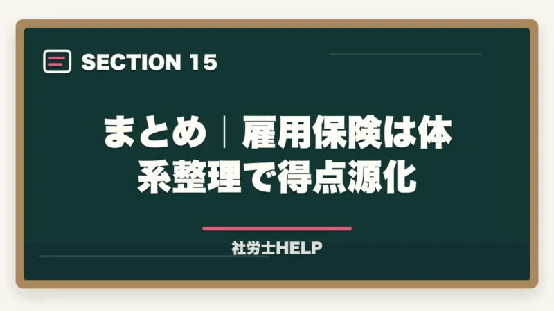 まとめ｜雇用保険は体系整理で得点源化｜社労士試験「雇用保険法」の勉強法と対策｜給付の種類と試験攻略ポイントの図解