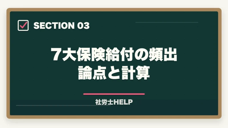 7大保険給付の頻出論点と計算｜社労士試験「労災保険法」の勉強法と対策｜給付の種類と計算を攻略の図解