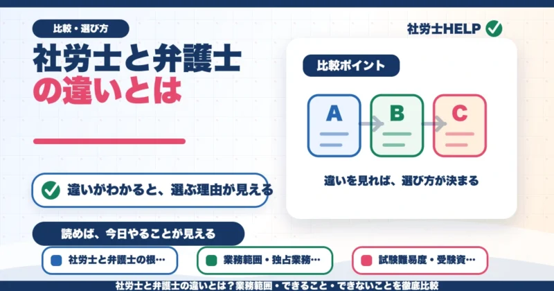 社労士と弁護士の違いとは？業務範囲・できること・できないことを徹底比較のアイキャッチ画像