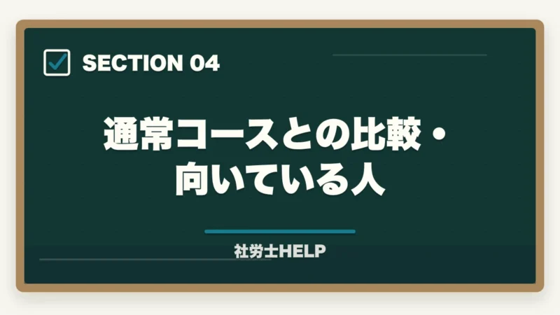 通常コースとの比較・向いている人｜クレアール社労士講座のセーフティコース｜メリット・費用・適用条件を詳しく解説の図解