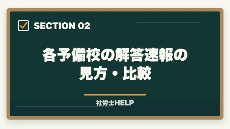 各予備校の解答速報の見方・比較｜社労士試験の解答速報はいつ出る？確認方法と試験後にすべきことの図解