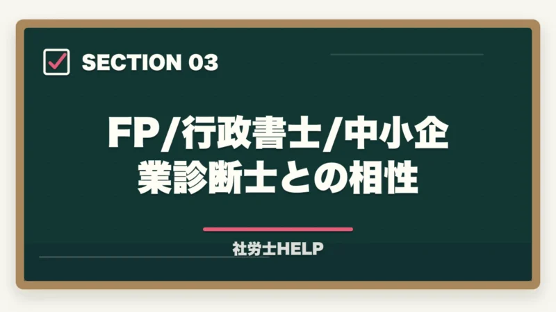 FP/行政書士/中小企業診断士との相性｜社労士×ダブルライセンスのおすすめ組み合わせ｜FP・行政書士・中小企業診断士との相性を解説の図解