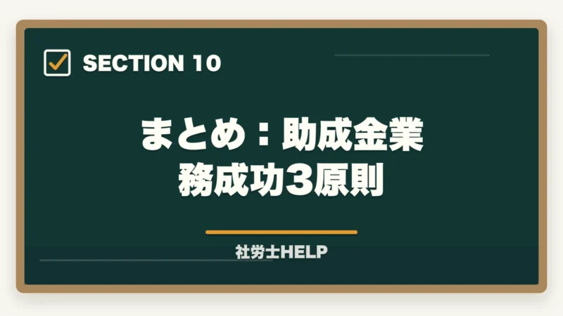 まとめ:助成金業務成功3原則|社労士の助成金業務とは?仕事の種類・報酬相場・申請代行の始め方を解説の図解