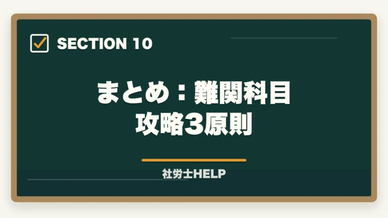 まとめ:難関科目攻略3原則|社労士試験で難しい科目の対策法|厚年・国年・健保を攻略する学習戦略の図解