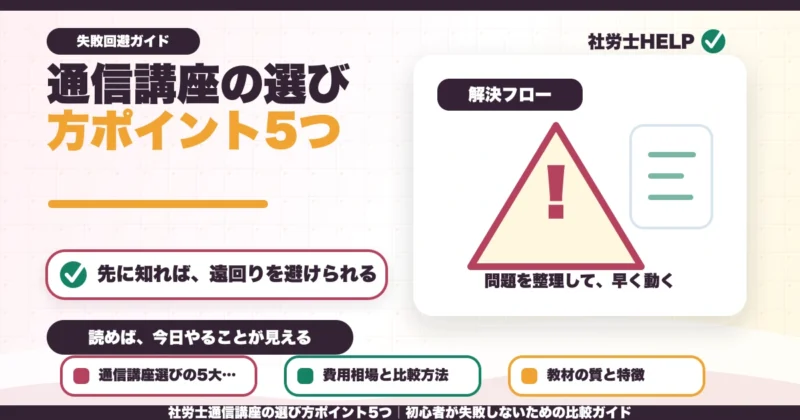 社労士通信講座の選び方ポイント5つ｜初心者が失敗しないための比較ガイドのアイキャッチ画像