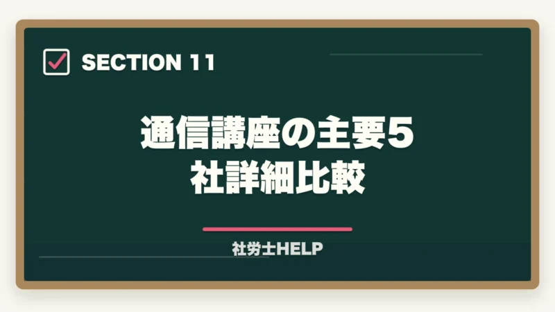 通信講座の主要5社詳細比較｜社労士通信講座の選び方ポイント5つ｜初心者が失敗しないための比較ガイドの図解