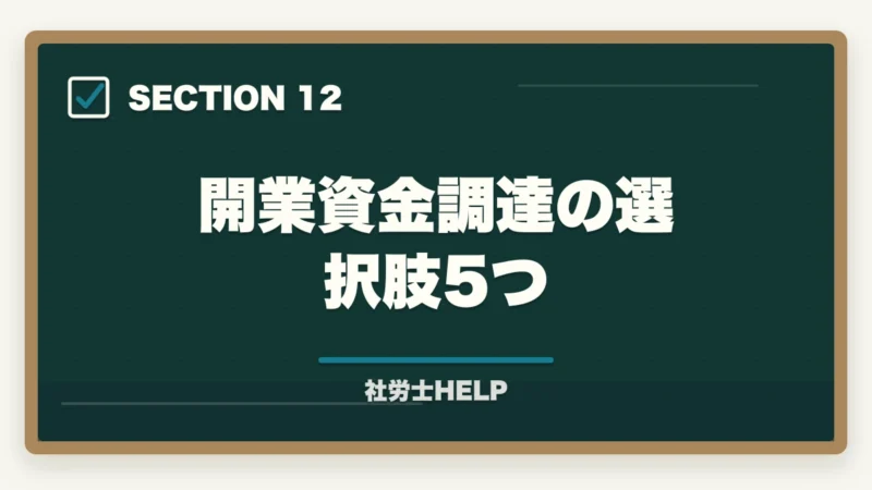 開業資金調達の選択肢5つ|社労士の開業準備・費用・手続きを解説|独立開業までのステップガイドの図解