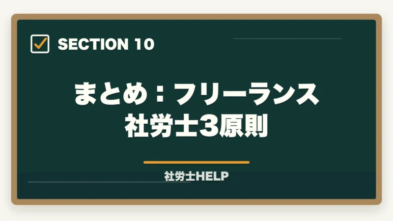 まとめ:フリーランス社労士3原則|社労士がフリーランス・在宅で開業する実態|収入・働き方・成功のポイントの図解