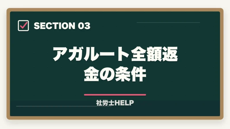 アガルート全額返金の条件｜社労士通信講座の返金・合格保証制度を比較｜クレアール・スタディング・TACの図解