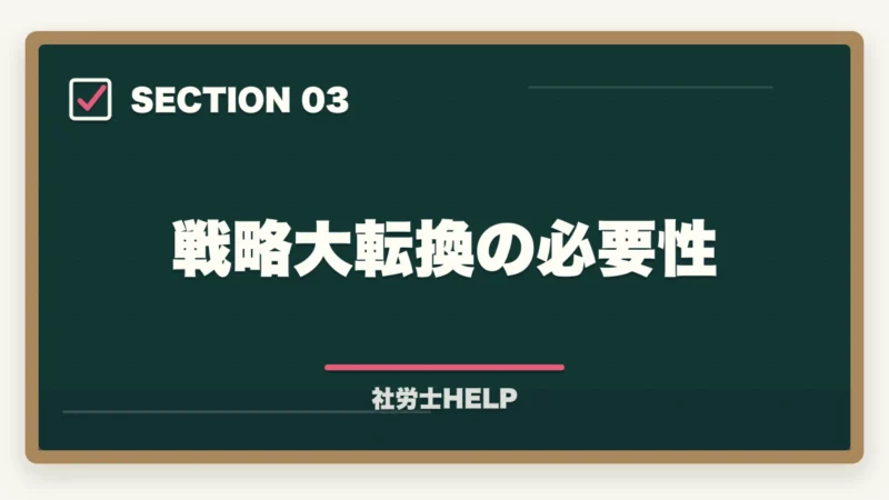戦略大転換の必要性｜社労士試験3年目以降の再挑戦｜不合格続きから抜け出す勉強法と対策の図解