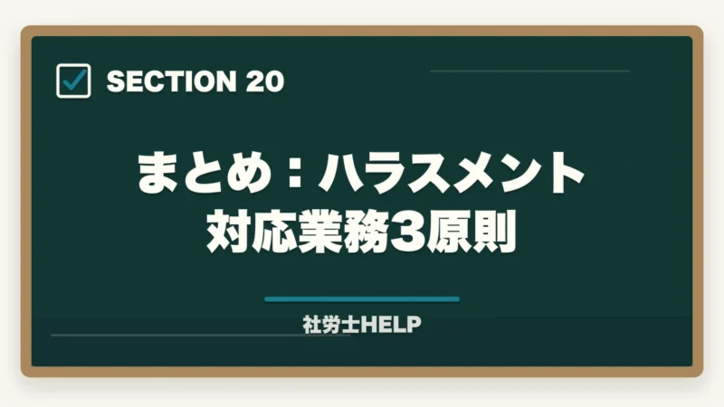 まとめ:ハラスメント対応業務3原則|社労士のハラスメント対応業務|企業からの依頼内容・相談事例・報酬の目安の図解