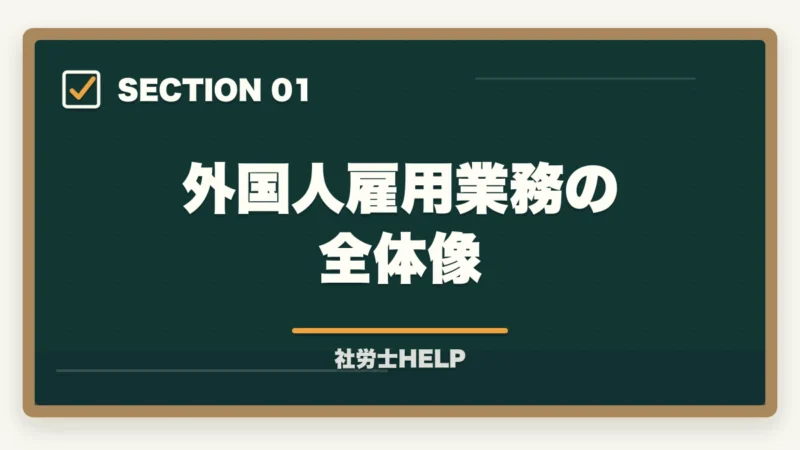 外国人雇用業務の全体像｜社労士が行う外国人雇用の業務内容｜在留資格・手続き・コンプライアンス対応を解説の図解
