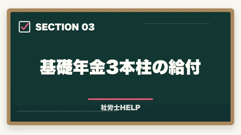 基礎年金3本柱の給付｜社労士試験「国民年金法」の勉強法｜頻出テーマ・難しい理由・効率的な攻略法の図解