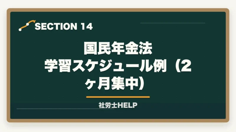 国民年金法 学習スケジュール例（2ヶ月集中）｜社労士試験「国民年金法」の勉強法｜頻出テーマ・難しい理由・効率的な攻略法の図解