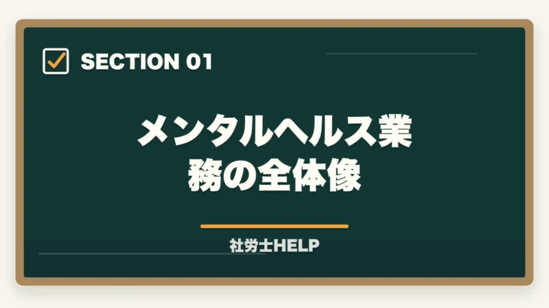 メンタルヘルス業務の全体像｜社労士のメンタルヘルス対策業務｜ストレスチェック・職場復帰支援の依頼内容を解説の図解