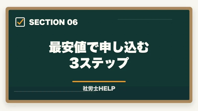 最安値で申し込む3ステップ｜クレアール社労士講座の割引クーポン・キャンペーン情報2026年最安値で申し込む方法の図解