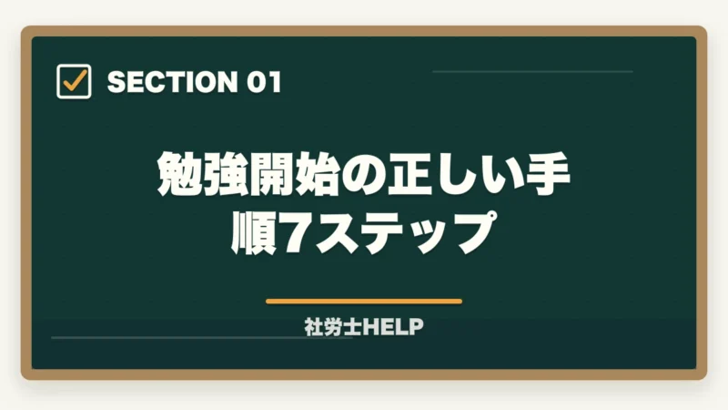 勉強開始の正しい手順7ステップ｜社労士試験の勉強は何から始める？初学者のための最初の一歩と学習ルートの図解