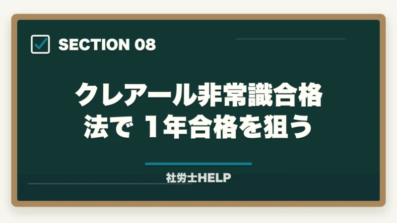 クレアール非常識合格法で1年合格を狙う｜社労士に1年で合格できる？現実的な可能性と成功する勉強法を解説の図解