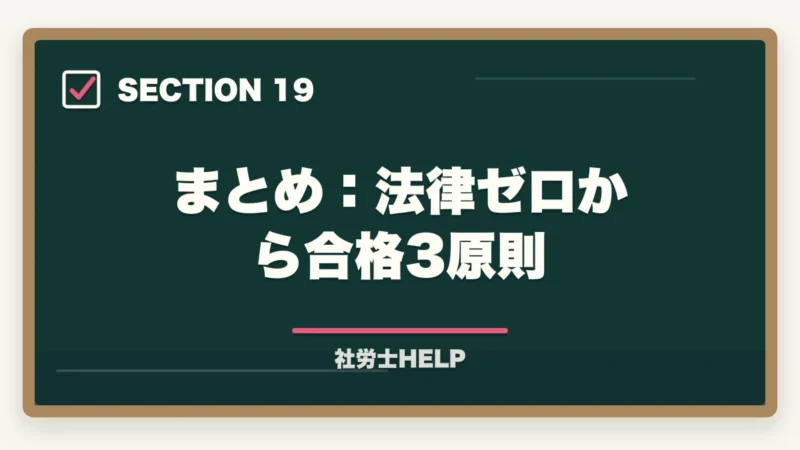 まとめ：法律ゼロから合格3原則｜法律の知識ゼロから社労士合格は可能？初学者のための合格戦略と勉強法の図解
