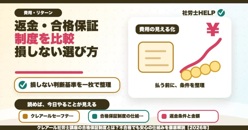 クレアール社労士講座の合格保証制度とは？不合格でも安心の仕組みを徹底解説【2026年】のアイキャッチ画像