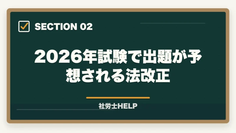 2026年試験で出題が予想される法改正｜社労士試験2026 法改正対策のポイント｜改正箇所の効率的な確認と試験への備え方の図解