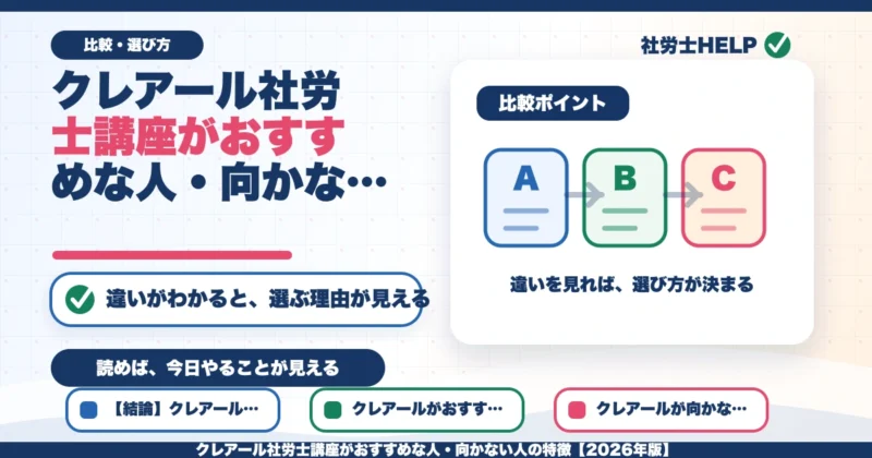 クレアール社労士講座がおすすめな人・向かない人の特徴【2026年版】のアイキャッチ画像