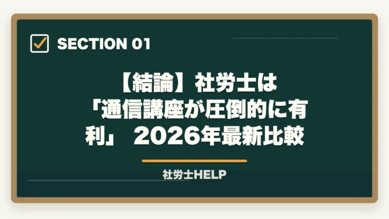 【結論】社労士は 「通信講座が圧倒的に有利」 2026年最新比較｜社労士は独学 vs 通信講座どっちがいい？2026年最新比較と選び方のポイントの図解