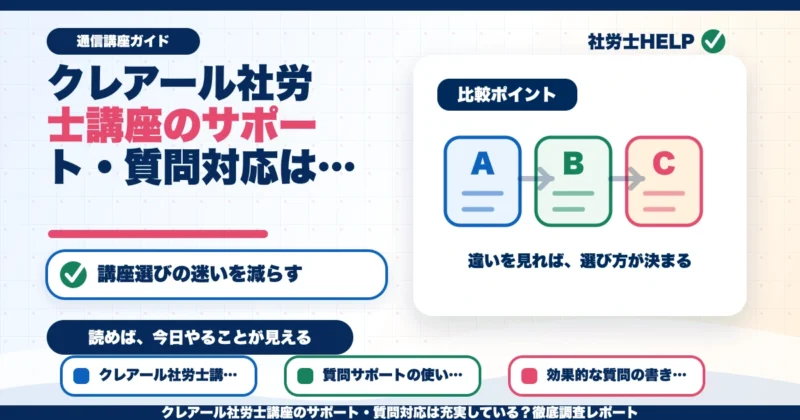 クレアール社労士講座のサポート・質問対応は充実している？徹底調査レポートのアイキャッチ画像