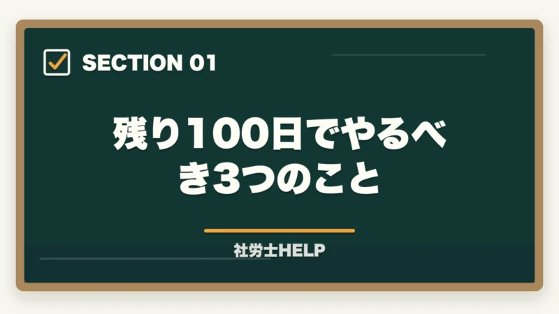 残り100日でやるべき3つのこと|社労士試験 残り100日の勉強法2026|5月中旬から合格するための月別戦略の図解