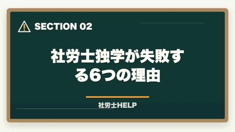社労士独学が失敗する6つの理由|社労士独学が失敗する6つの理由|通信講座に切り替えるべきタイミングと判断基準の図解