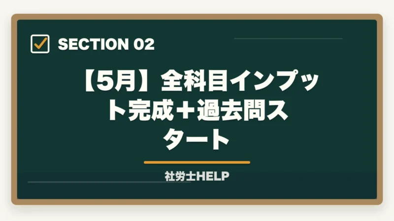 【5月】全科目インプット完成＋過去問スタート｜社労士試験2026年 5〜8月 月別学習ロードマップ｜残り4ヶ月の完全スケジュールの図解